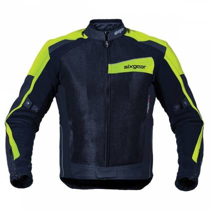 Geacă Moto din Piele & Textil SIXGEAR SWITCH · Negru / Verde Fluo  - 0