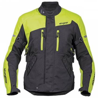 Geacă Moto din Textil SIXGEAR CHIEF · Negru / Verde-Fluo  - 0