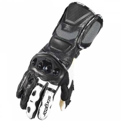 Mănuși Moto din Piele & Textil SIXGEAR SUPREME · Negru / Alb  - 0