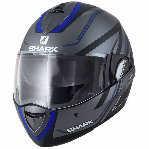 Cască Moto Modulară SHARK EVOLINE S3 HYRIUM · Gri / Negru / Albastru 