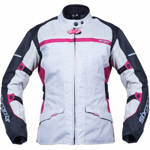 Geacă Moto Damă din Textil SIXGEAR LUNA · Negru / Gri / Roz 