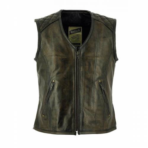 Vestă Moto din Piele RICHA GILET COLT · Maro 
