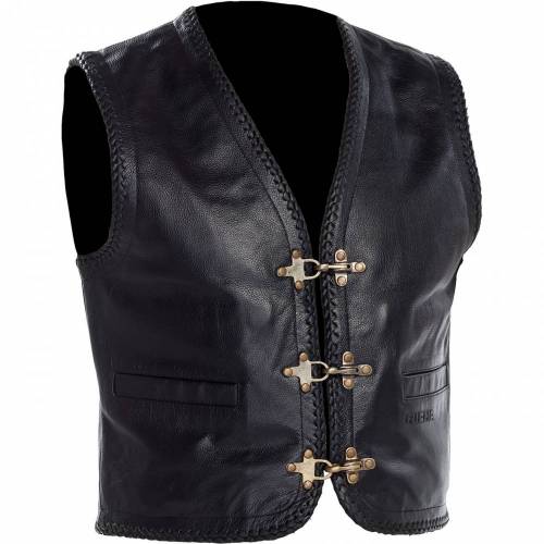 Vestă Moto din Piele RICHA GILET SADIC · Negru 