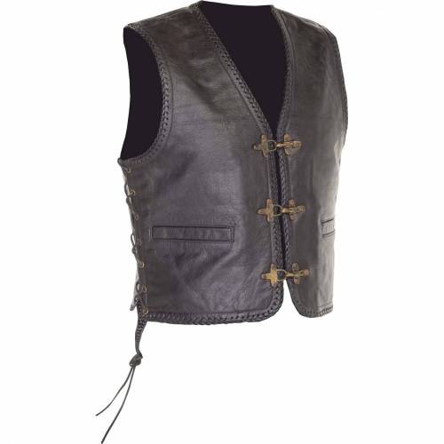Vestă Moto din Piele RICHA GILET SADIC · Cu Franjuri · Negru 