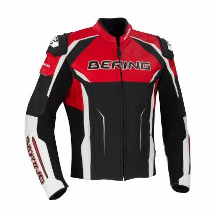 Geacă Moto din Piele BERING DRAXT-R · Negru / Alb / Roșu  - 0