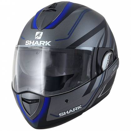 Cască Moto Modulară SHARK EVOLINE S3 HYRIUM · Gri / Negru / Albastru  - 0