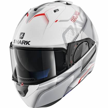 Cască Moto Modulară SHARK EVO-ONE 2 KEENSER · Alb / Argintiu / Roșu  - 1
