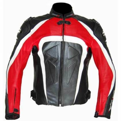 Geacă Moto din Piele SHOX FACTORY · Roșu / Alb / Negru  - 0