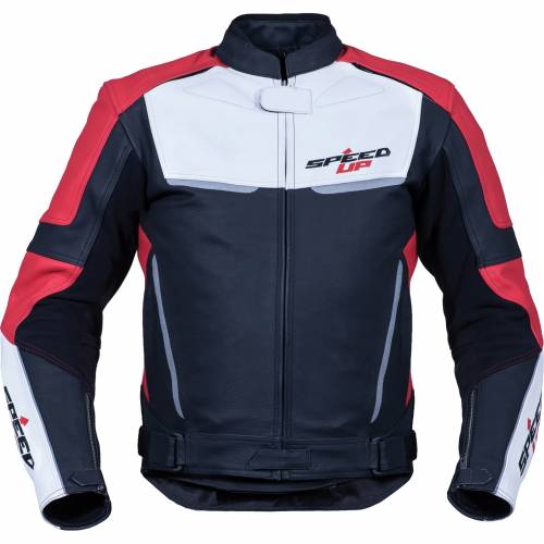 Geacă Moto din Piele SPEED UP TRIP · Roșu / Alb / Negru 