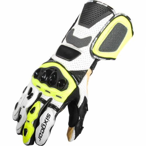 Mănuși Moto din Piele & Textil SIXGEAR SUPREME · Negru / Alb / Verde-Fluo 