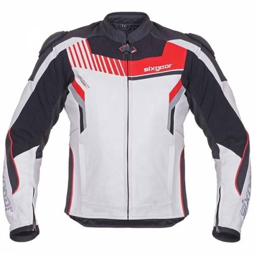 Geacă Moto din Piele & Textil SIXGEAR BLAZE · Negru / Alb / Roșu 