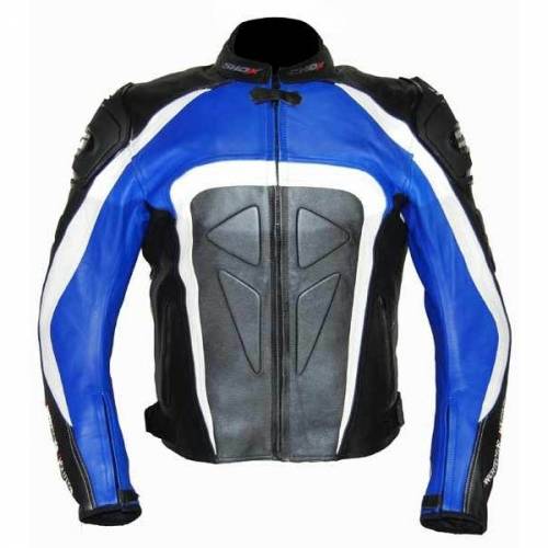 Geacă Moto din Piele SHOX FACTORY · Albastru / Alb / Negru 