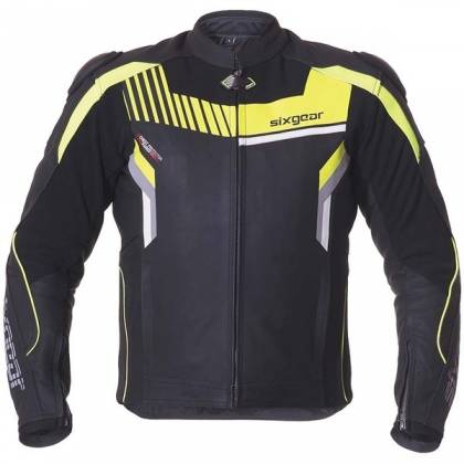 Geacă Moto din Piele & Textil SIXGEAR BLAZE · Negru / Verde-Fluo  - 0