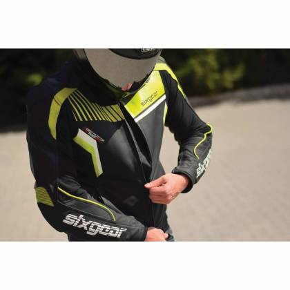 Geacă Moto din Piele & Textil SIXGEAR BLAZE · Negru / Verde-Fluo  - 2