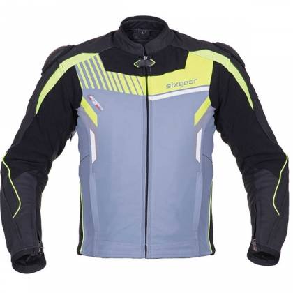 Geacă Moto din Piele & Textil SIXGEAR BLAZE · Negru / Gri / Verde-Fluo  - 0