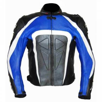 Geacă Moto din Piele SHOX FACTORY · Albastru / Alb / Negru  - 0